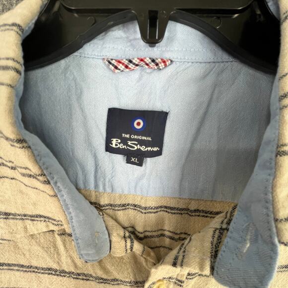 Ben Sherman Shirt Mens Extra Large Beige Linen Striped Beach Casual Festival - Picture 4 of 8